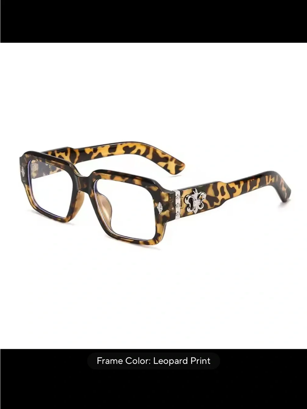 Leopard Print Square Women's Fashion Glasses with Silver Accent
